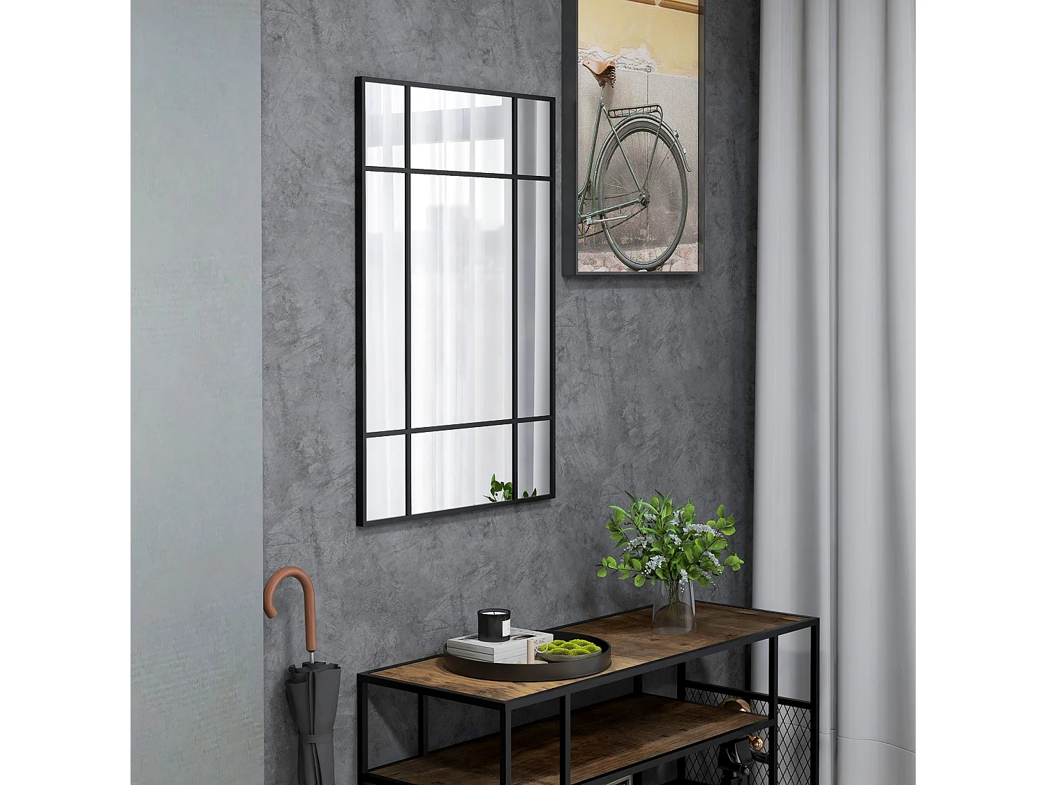 Espelho de Parede Retangular HOMCOM Estilo Janela 90x60 cm com Moldura de Metal Preto