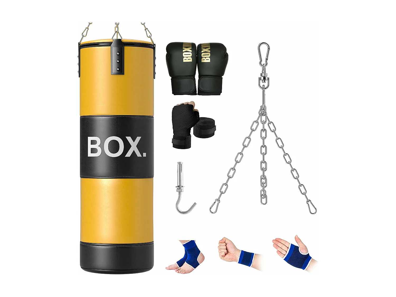 Saco de Boxe SPORTNOW Amarelo com Luvas e Protetores - Treino Completo para MMA e Muay Thai