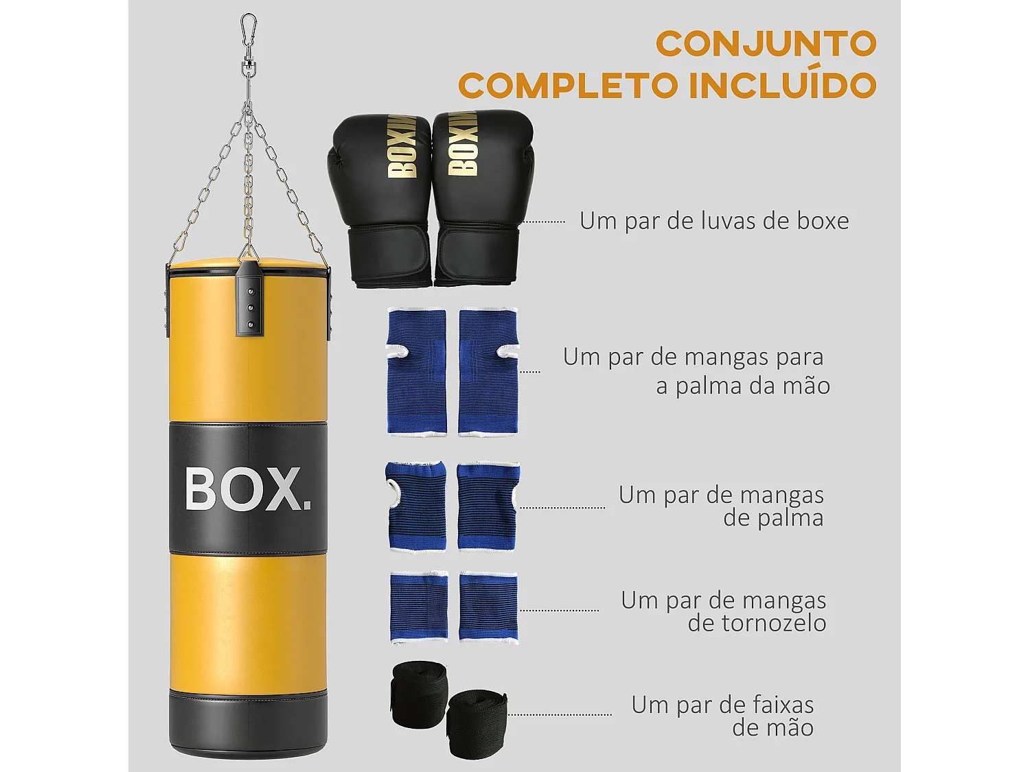 Saco de Boxe SPORTNOW Amarelo com Luvas e Protetores - Treino Completo para MMA e Muay Thai