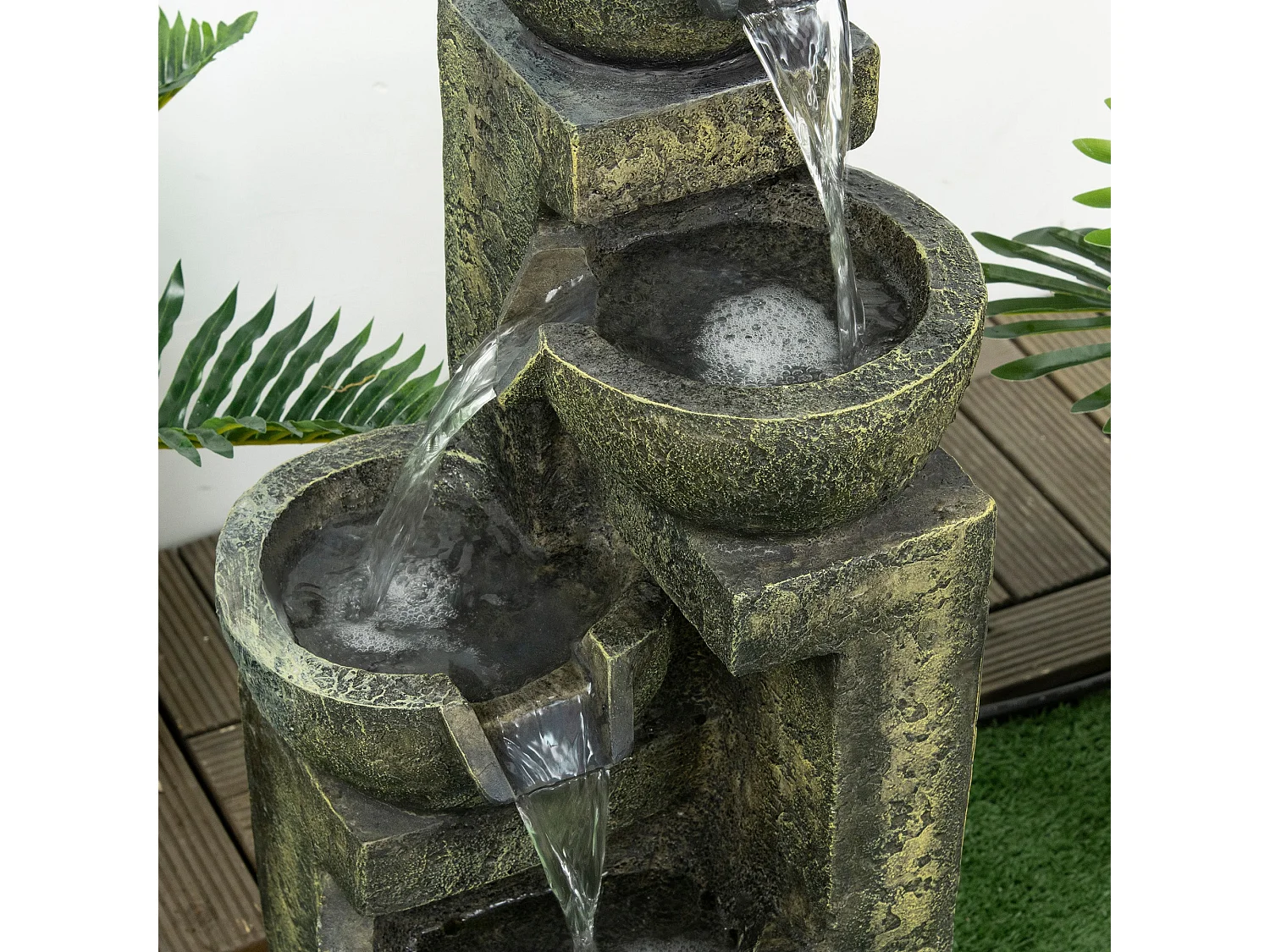 Fonte de Jardim em Cascata Multicolorida 5W com Bomba e Ajuste de Fluxo - 4 Níveis para Decoração Exterior