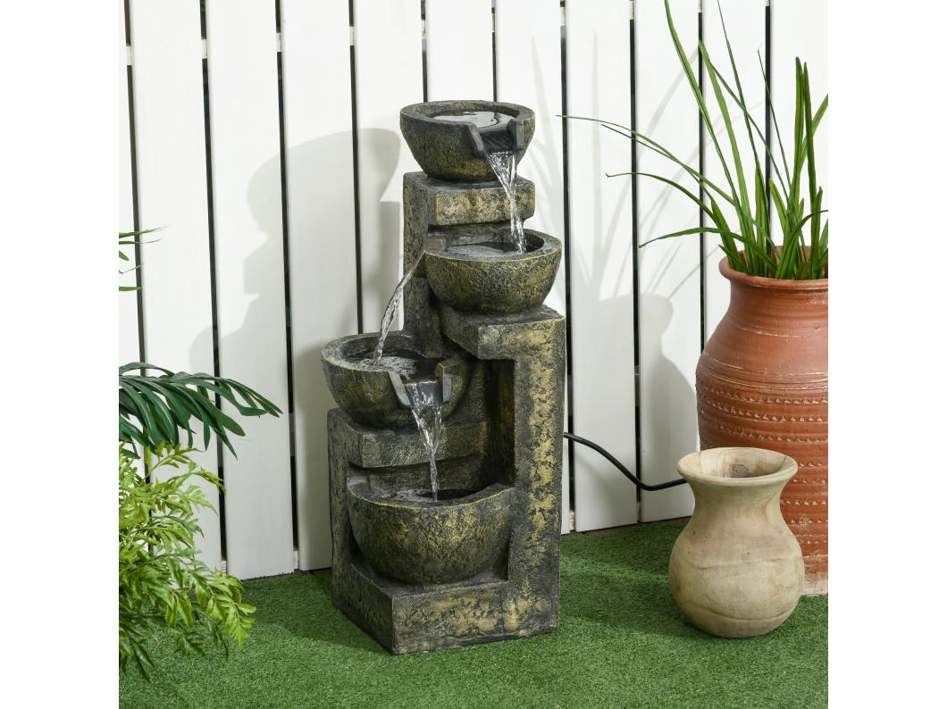 Fonte de Jardim em Cascata Multicolorida 5W com Bomba e Ajuste de Fluxo - 4 Níveis para Decoração Exterior