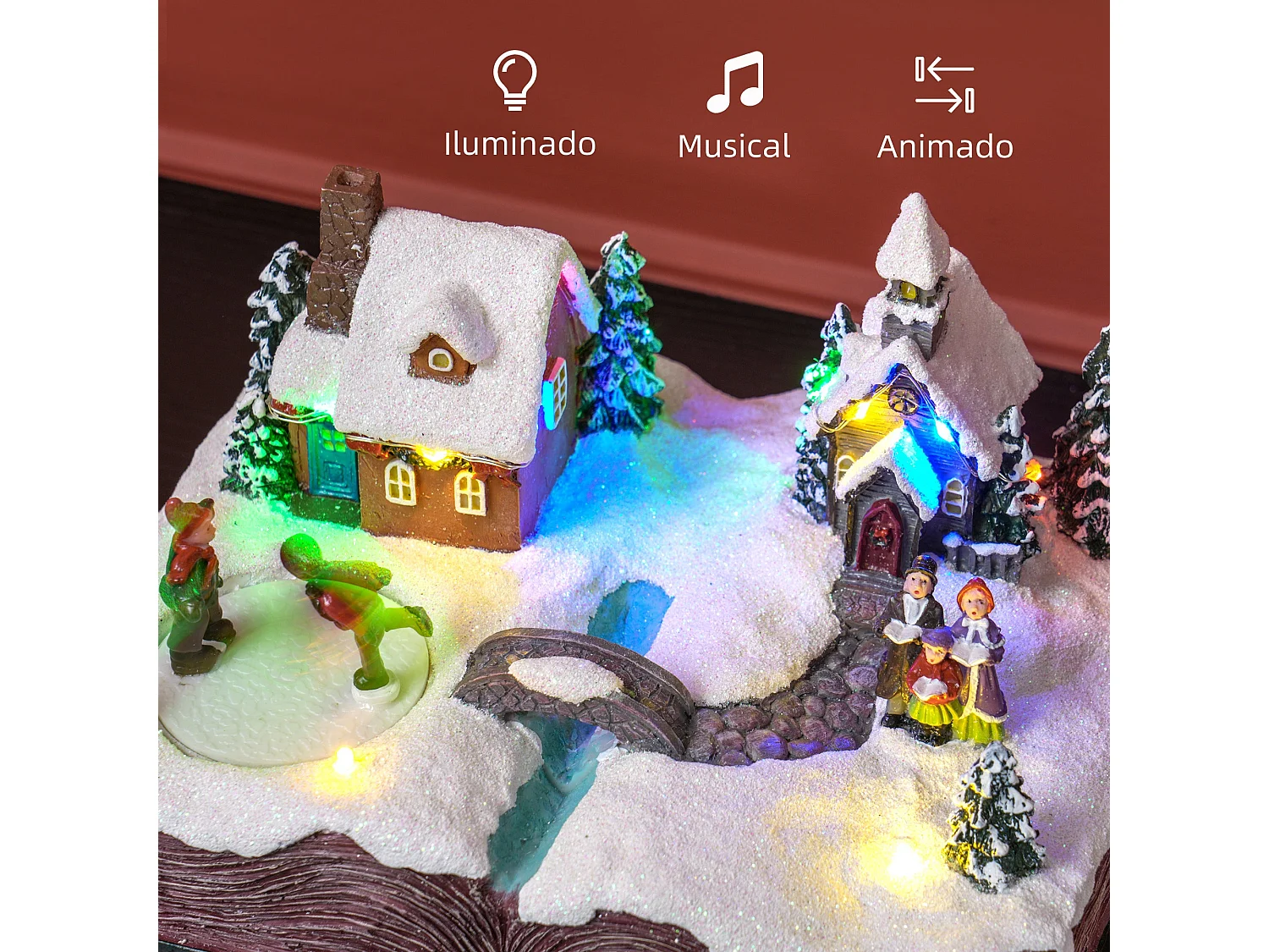 Aldeia de Natal HOMCOM com Luzes LED e Música - Cena Natalina Animada 23x18x15 cm