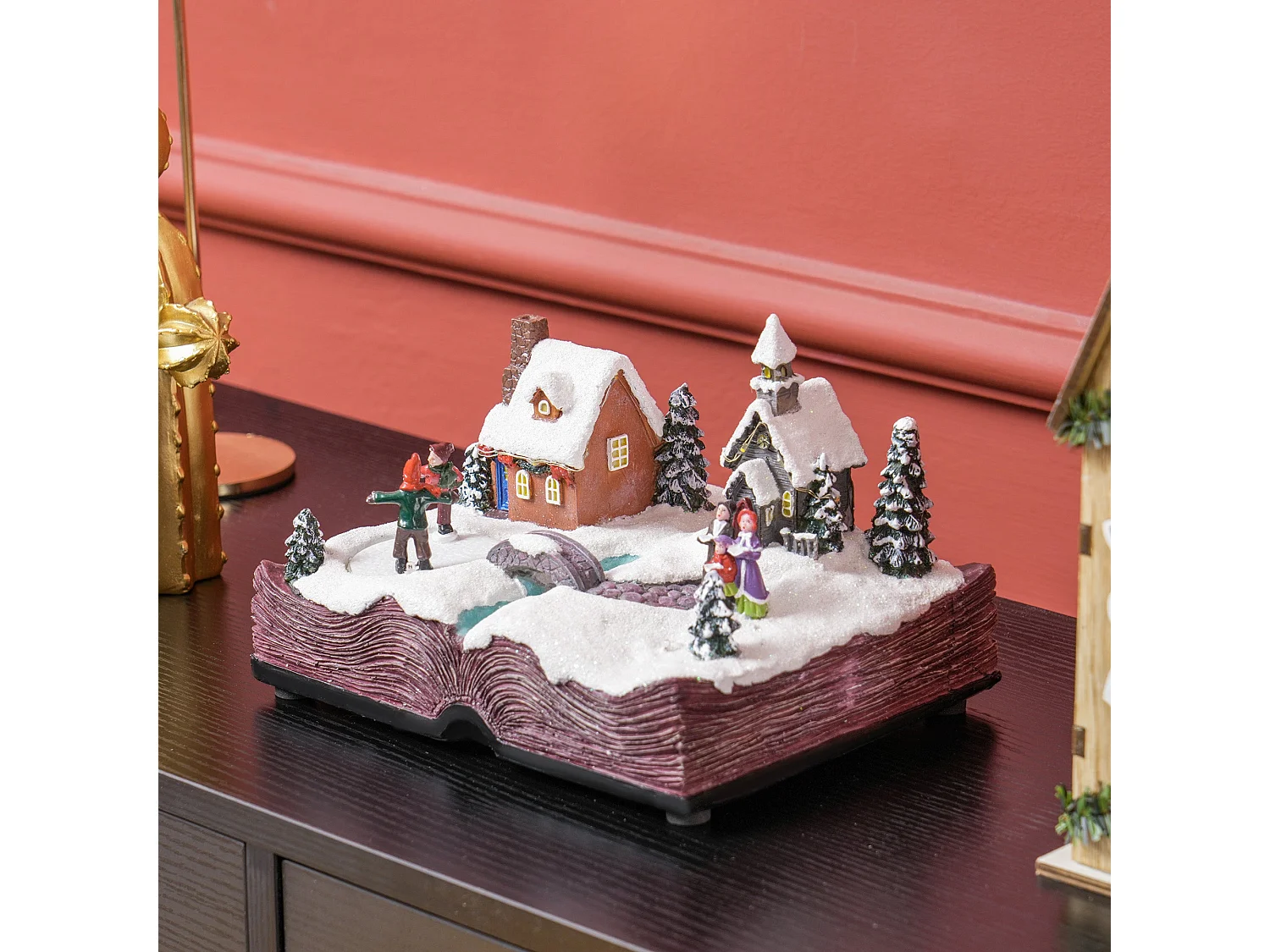 Aldeia de Natal HOMCOM com Luzes LED e Música - Cena Natalina Animada 23x18x15 cm