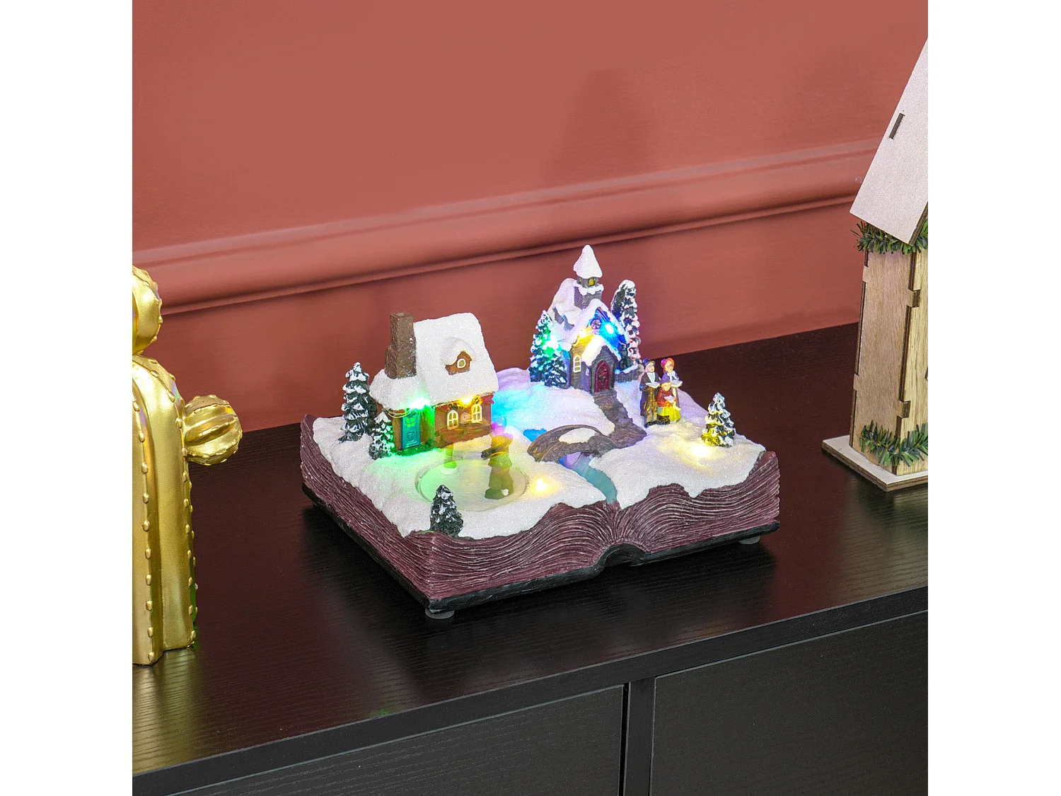 Aldeia de Natal HOMCOM com Luzes LED e Música - Cena Natalina Animada 23x18x15 cm