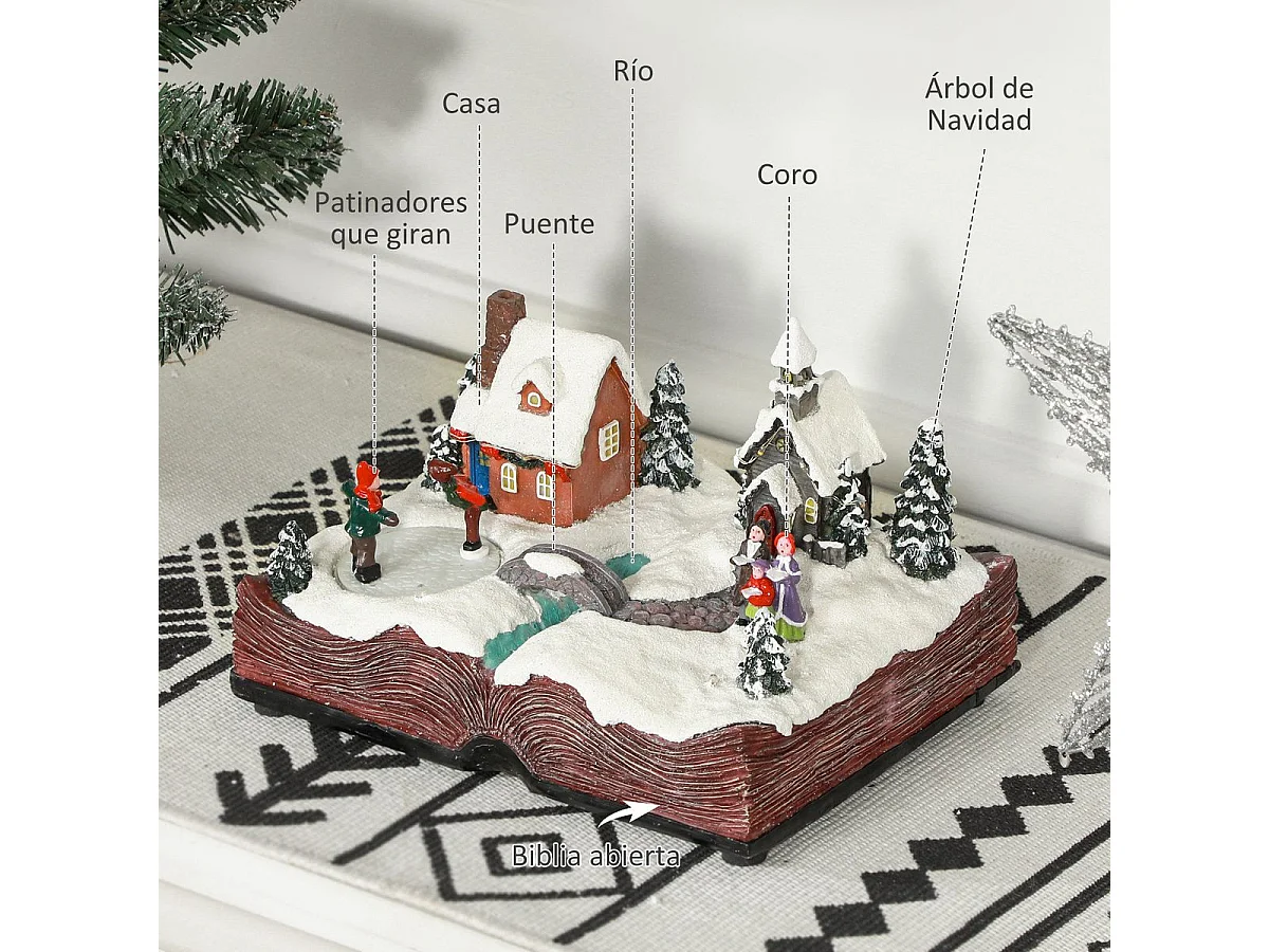 Aldeia de Natal HOMCOM com Luzes LED e Música - Cena Natalina Animada 23x18x15 cm