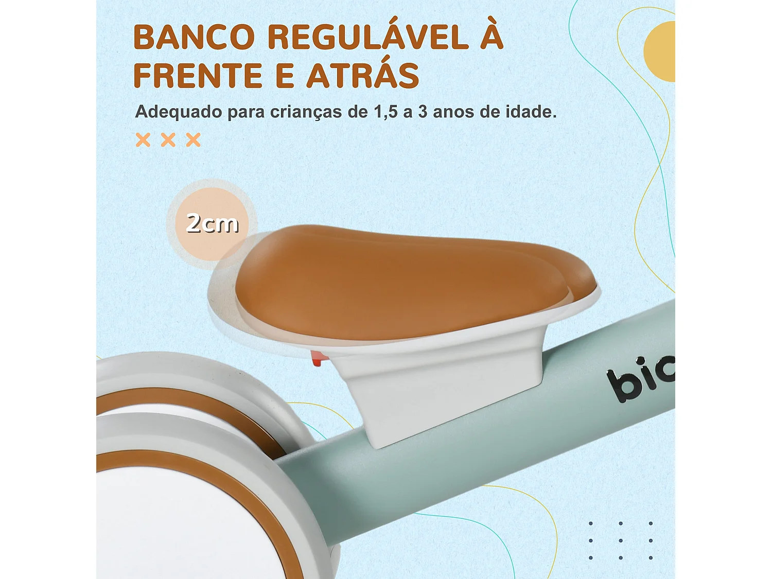 Bicicleta de Equilíbrio AIYAPLAY para Crianças de 1 a 3 Anos com Assento Ajustável e Pneus Silenciosos
