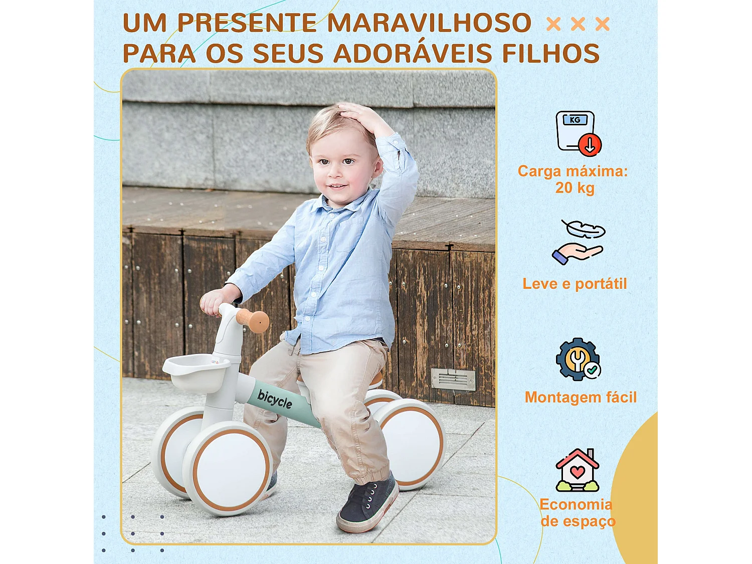 Bicicleta de Equilíbrio AIYAPLAY para Crianças de 1 a 3 Anos com Assento Ajustável e Pneus Silenciosos