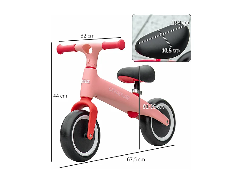 Bicicleta de Equilíbrio AIYAPLAY para Crianças de 18 a 36 Meses - Rosa, Assento Ajustável e Leve