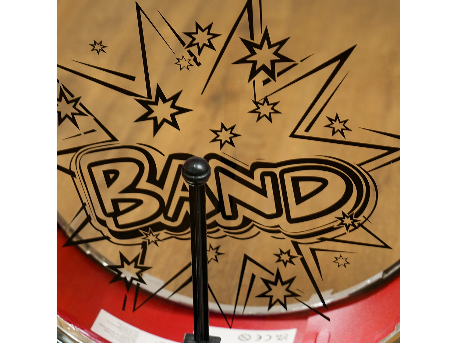 Bateria Infantil AIYAPLAY com Banco e Tambores - Musical para Crianças a Partir de 3 Anos - Tema Estrelas - Vermelho