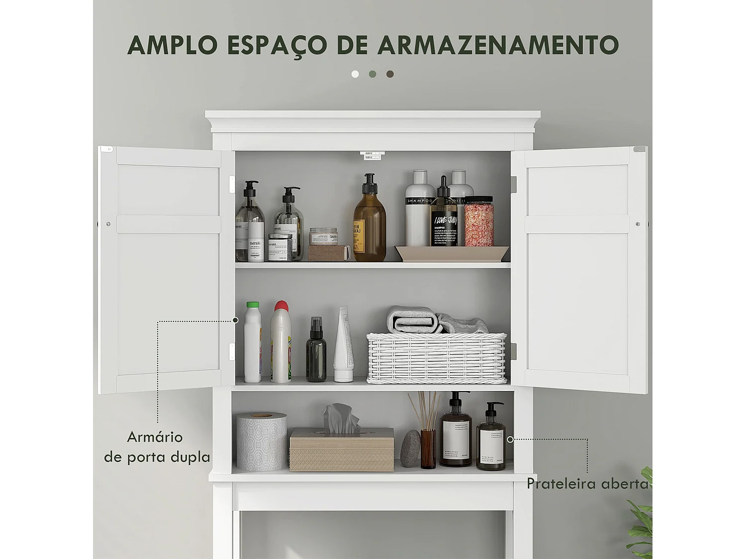 Mueble auxiliar Perséfone Homcom 2 puertas + compartimento blanco 175x70x20 cm