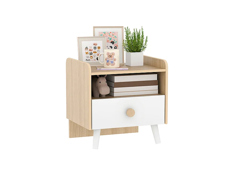 Mesita de noche infantil Drácena Aiyaplay 1 compartimento + cajón +3A blanco/natural 40x40x32,5 cm