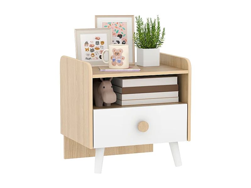 Mesita de noche infantil Drácena Aiyaplay 1 compartimento + cajón +3A blanco/natural 40x40x32,5 cm