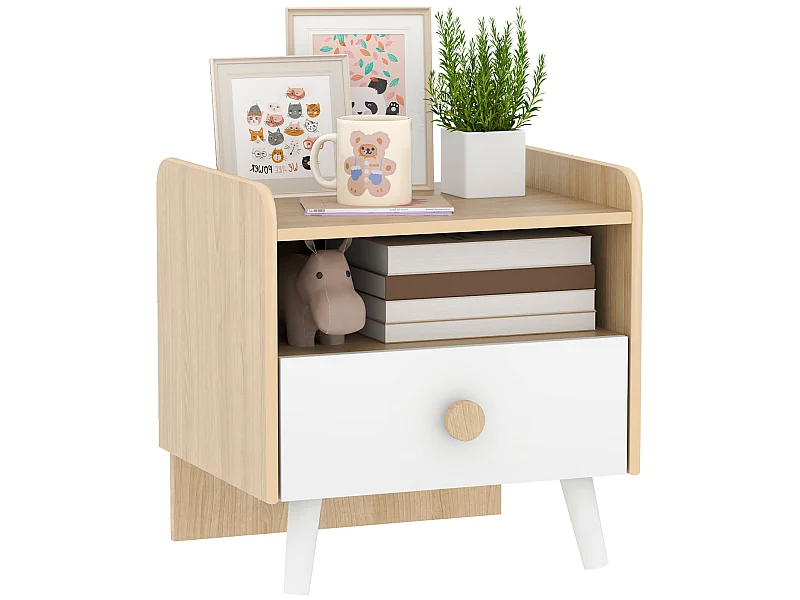 Mesa de Cabeceira Infantil AIYAPLAY de Madeira com Gaveta e Bordas Arredondadas para Crianças