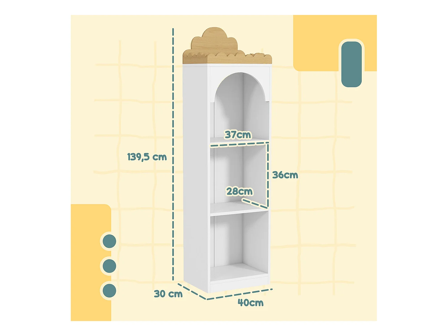 Estantería infantil Camelia Aiyaplay 3 estantes +3A blanco/natural 139,5x40x30 cm