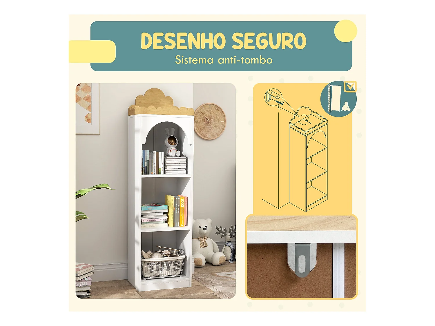 Estantería infantil Camelia Aiyaplay 3 estantes +3A blanco/natural 139,5x40x30 cm