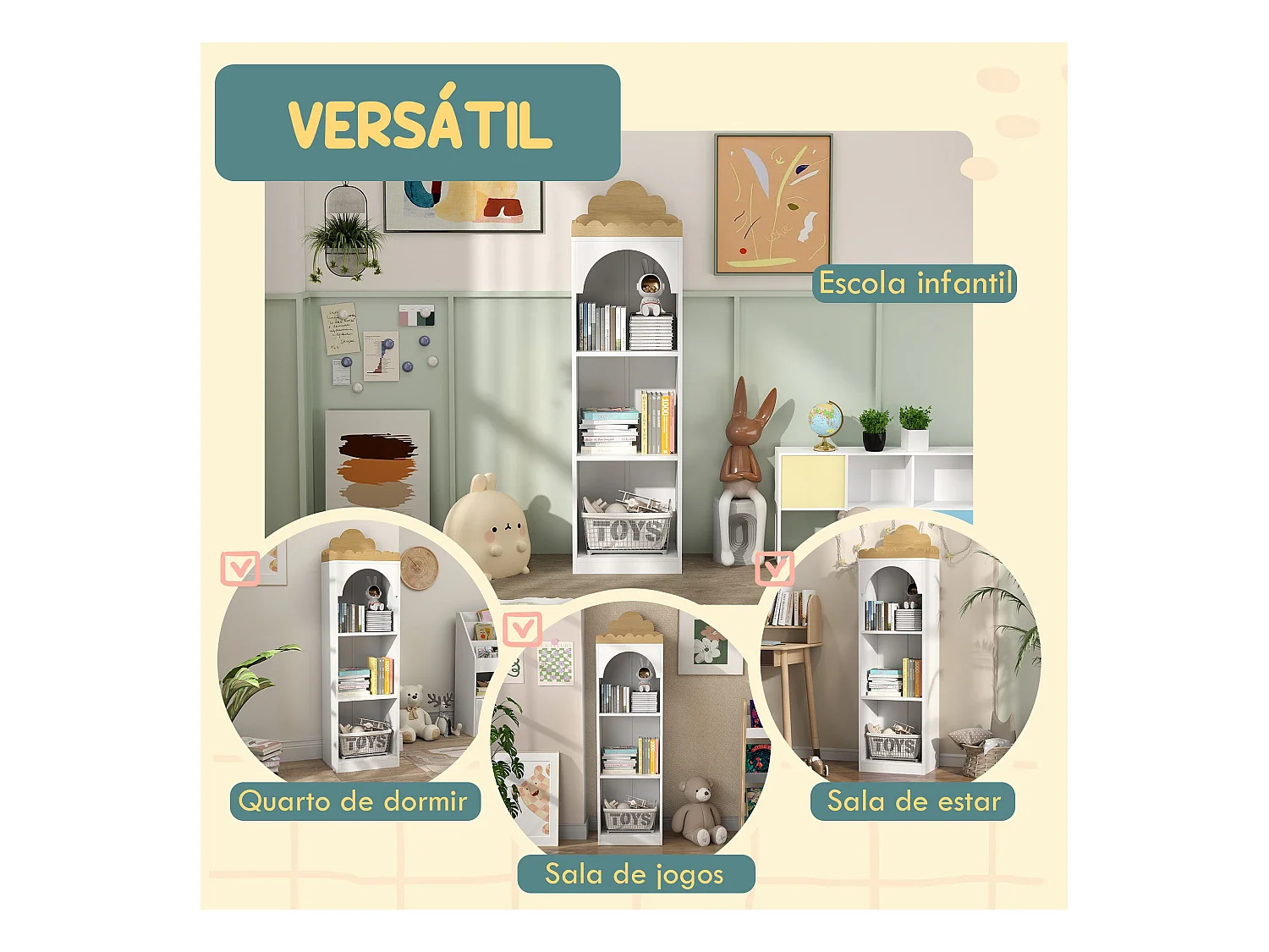 Estantería infantil Camelia Aiyaplay 3 estantes +3A blanco/natural 139,5x40x30 cm