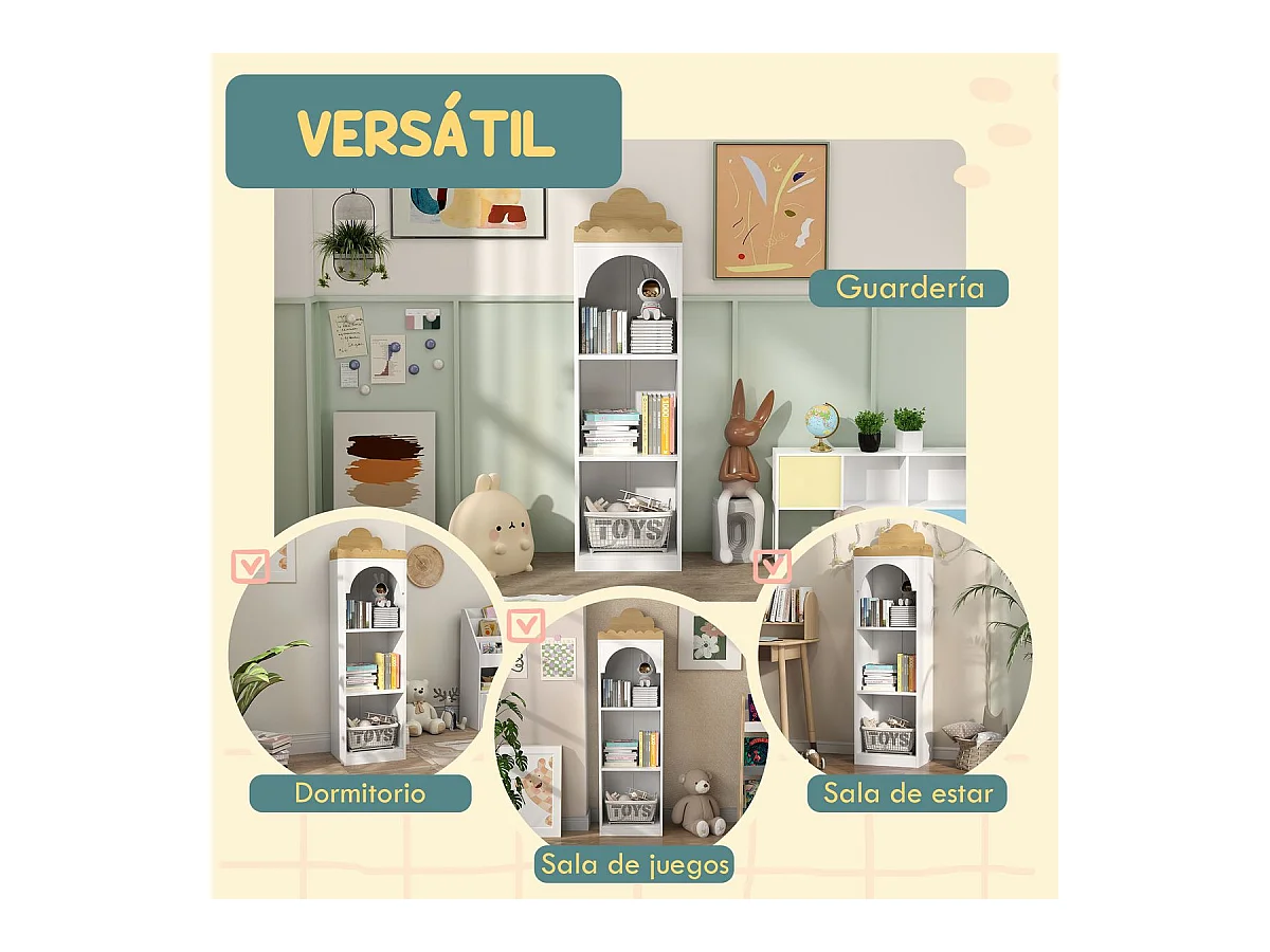 Estantería infantil Camelia Aiyaplay 3 estantes +3A blanco/natural 139,5x40x30 cm