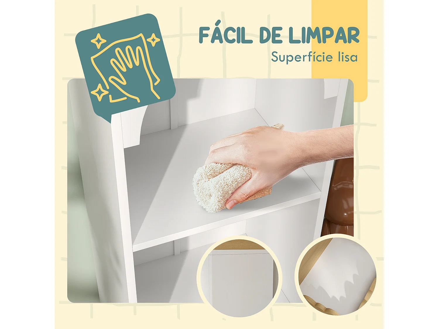 Estantería infantil Camelia Aiyaplay 3 estantes +3A blanco/natural 139,5x40x30 cm