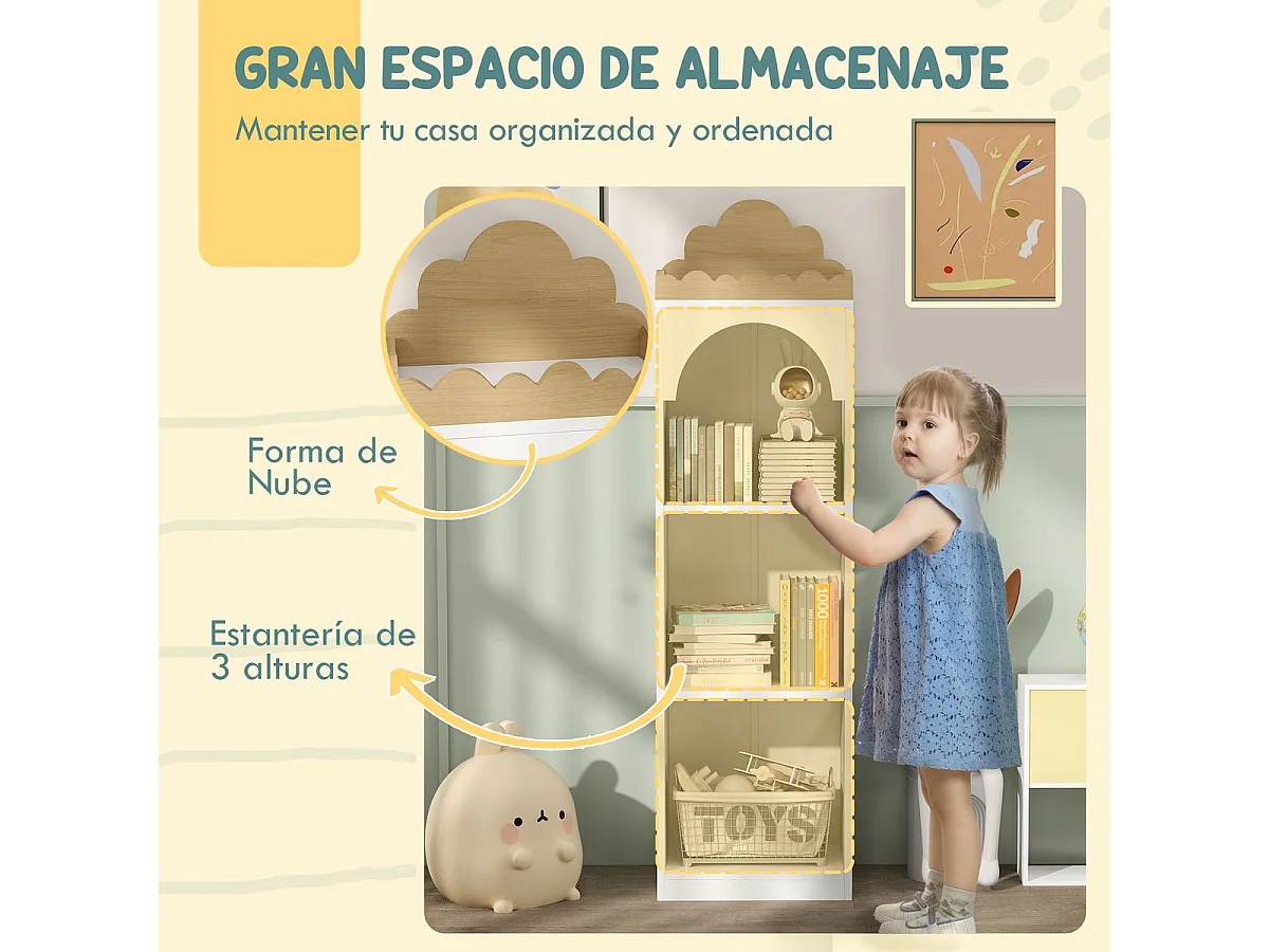 Estantería infantil Camelia Aiyaplay 3 estantes +3A blanco/natural 139,5x40x30 cm
