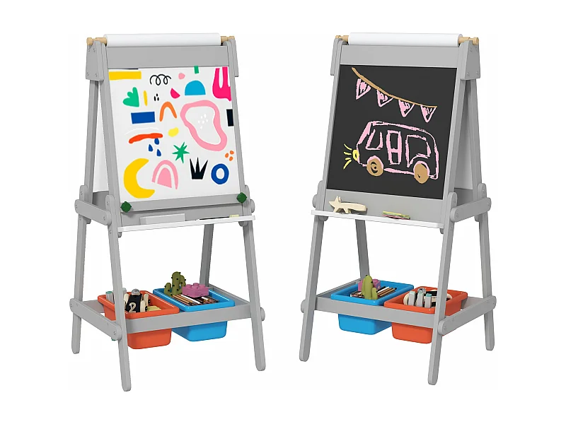 Cavalete de Pintura 3 em 1 para Crianças AIYAPLAY - Ardósia Dupla com Papel e Armazenamento