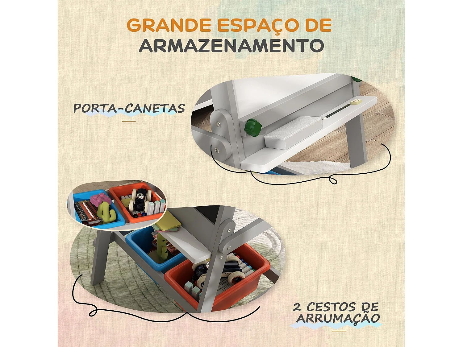 Cavalete de Pintura 3 em 1 para Crianças AIYAPLAY - Ardósia Dupla com Papel e Armazenamento