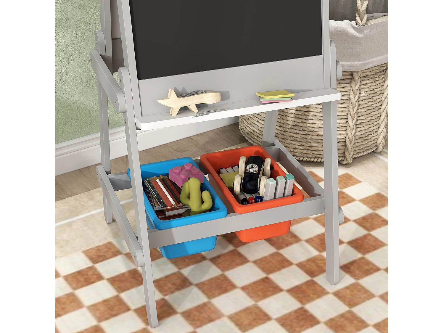 Cavalete de Pintura 3 em 1 para Crianças AIYAPLAY - Ardósia Dupla com Papel e Armazenamento