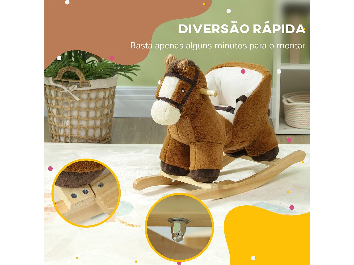 Cavalo Baloiço AIYAPLAY para Crianças de 18 a 36 Meses com Sons e Cinto de Segurança