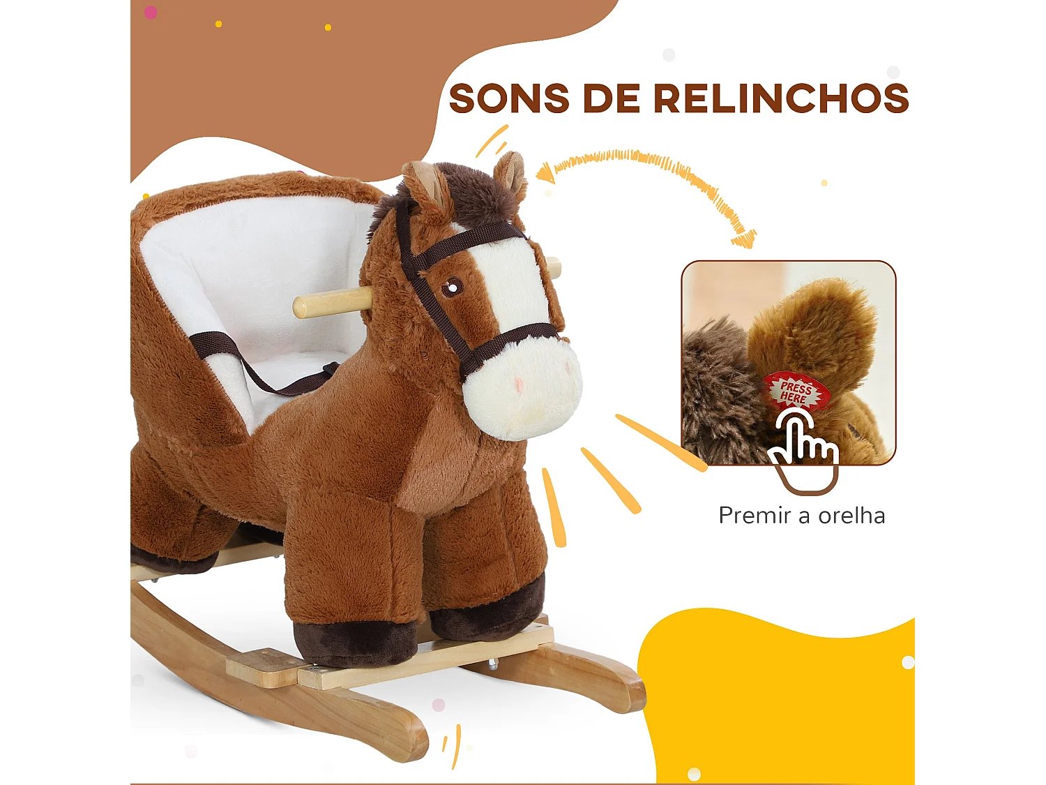 Cavalo Baloiço AIYAPLAY para Crianças de 18 a 36 Meses com Sons e Cinto de Segurança