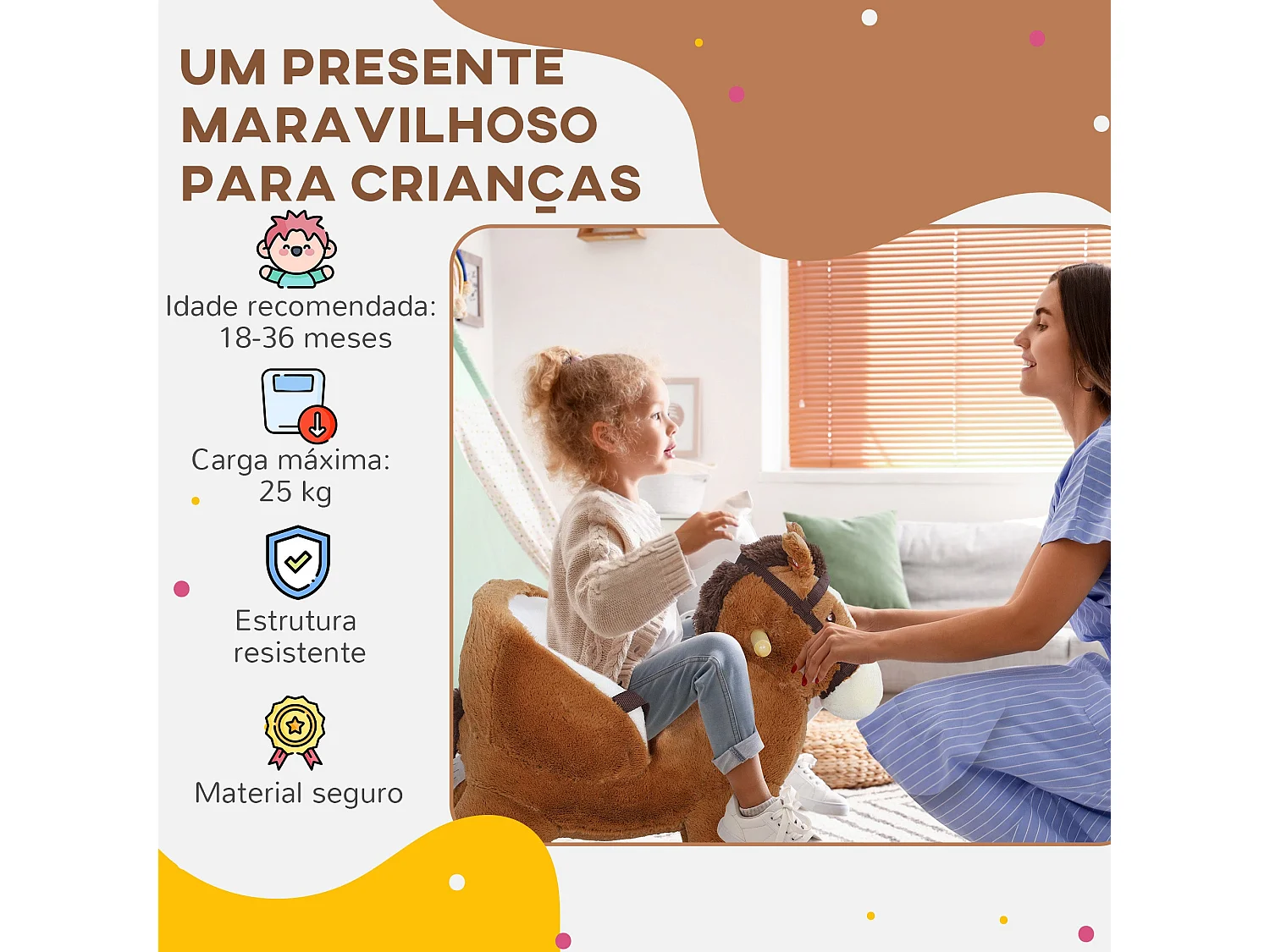 Cavalo Baloiço AIYAPLAY para Crianças de 18 a 36 Meses com Sons e Cinto de Segurança