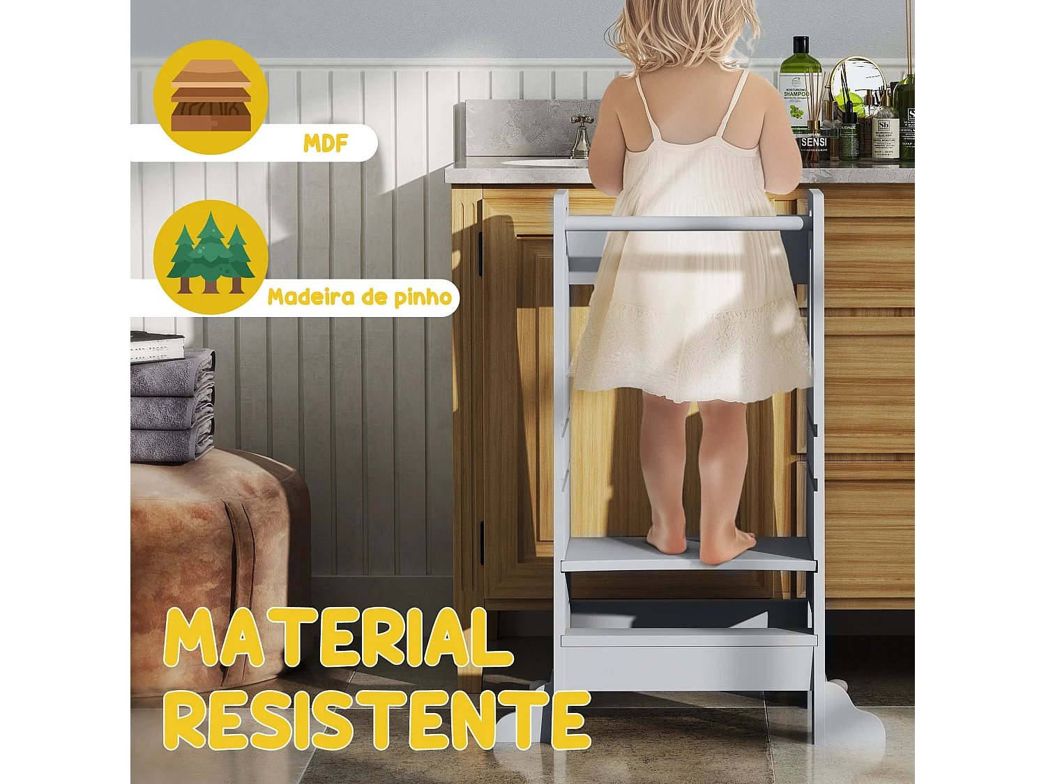 Torre de Aprendizagem AIYAPLAY para Crianças com Altura Ajustável e Segurança