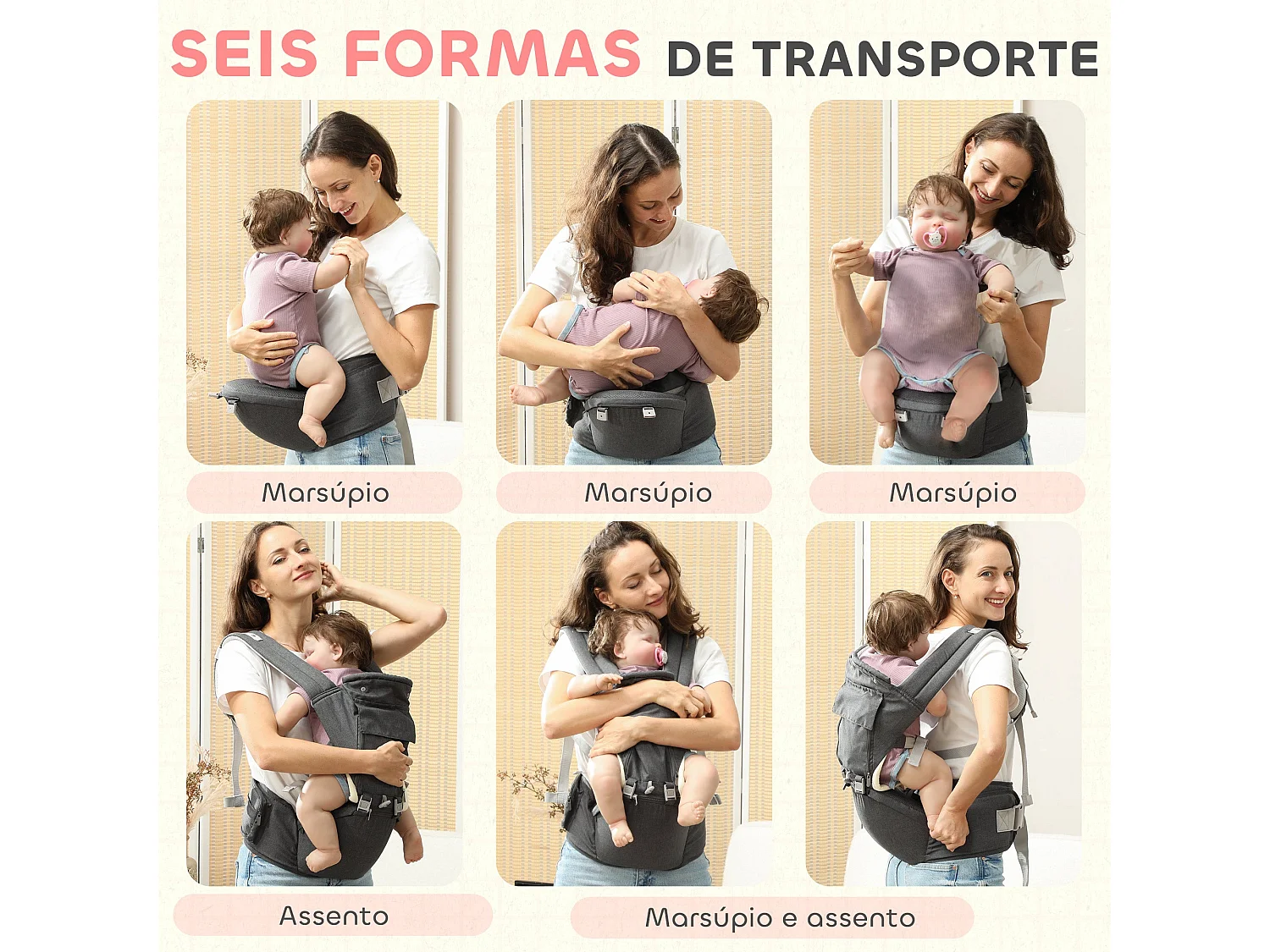 Marsúpio AIYAPLAY para Bebés: Conforto e Versatilidade para Recém-Nascidos até 36 Meses