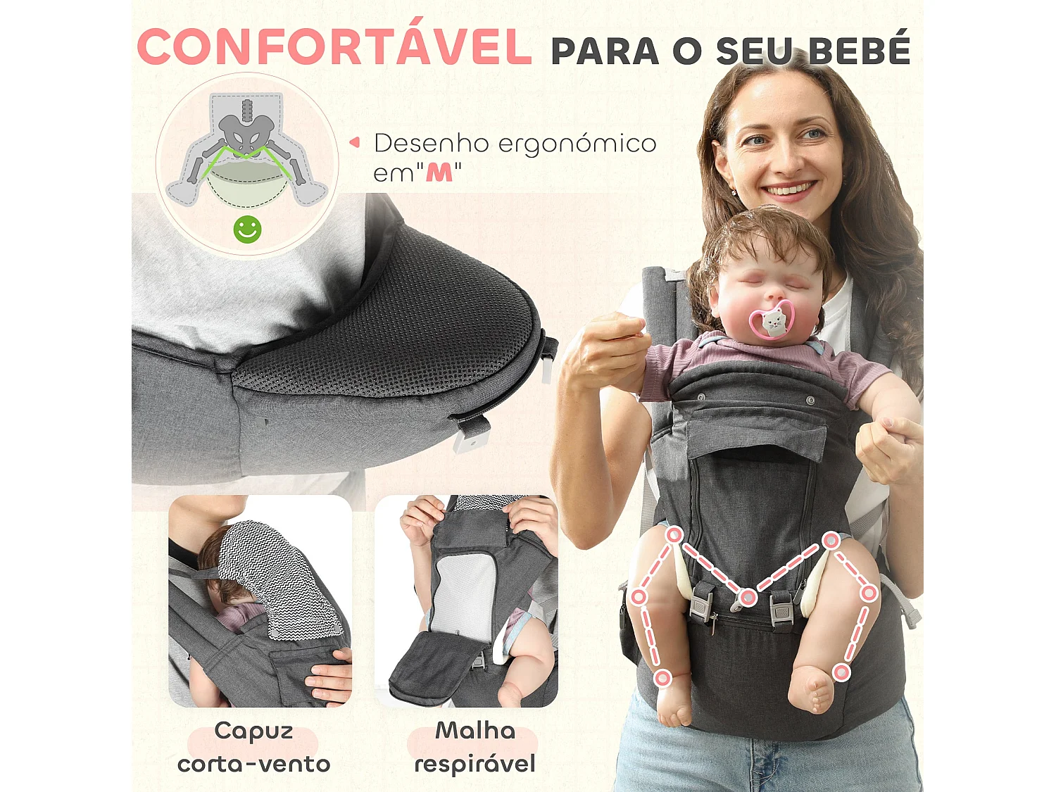 Marsúpio AIYAPLAY para Bebés: Conforto e Versatilidade para Recém-Nascidos até 36 Meses