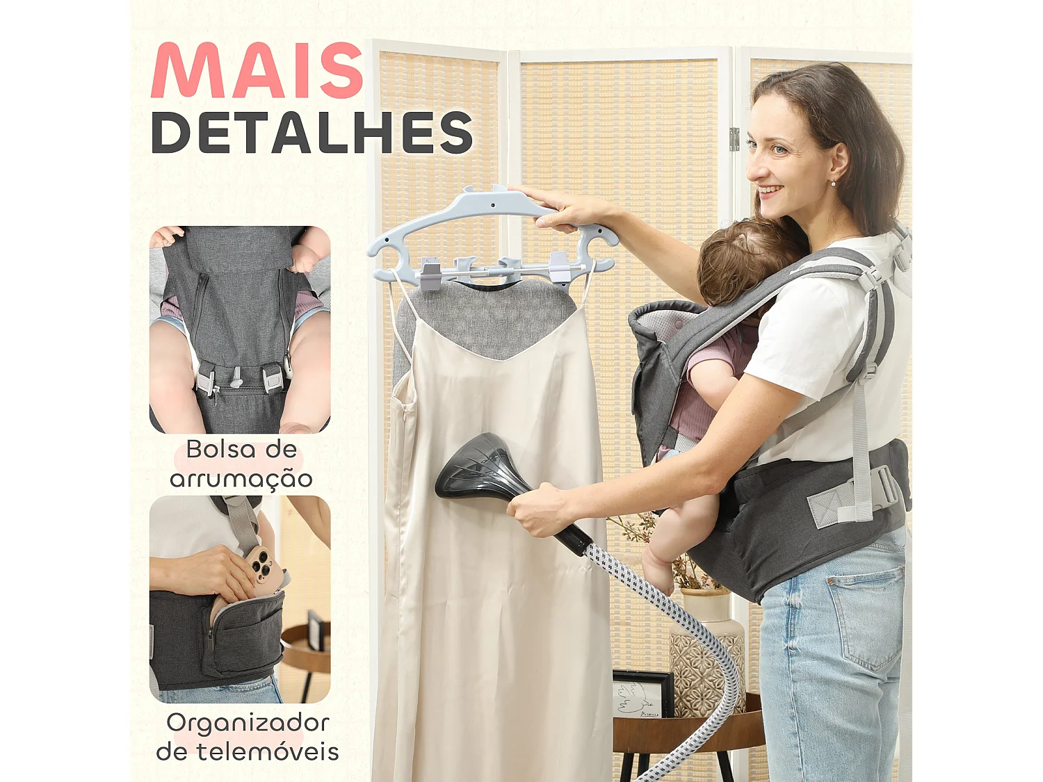 Marsúpio AIYAPLAY para Bebés: Conforto e Versatilidade para Recém-Nascidos até 36 Meses