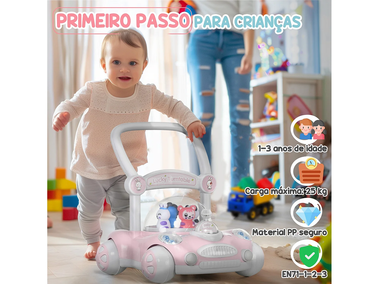 Andador Ajustável para Bebés AIYAPLAY com Música e Luzes - Ideal para Crianças de 1 a 3 Anos