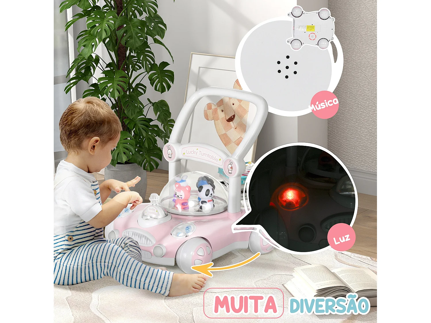 Andador Ajustável para Bebés AIYAPLAY com Música e Luzes - Ideal para Crianças de 1 a 3 Anos