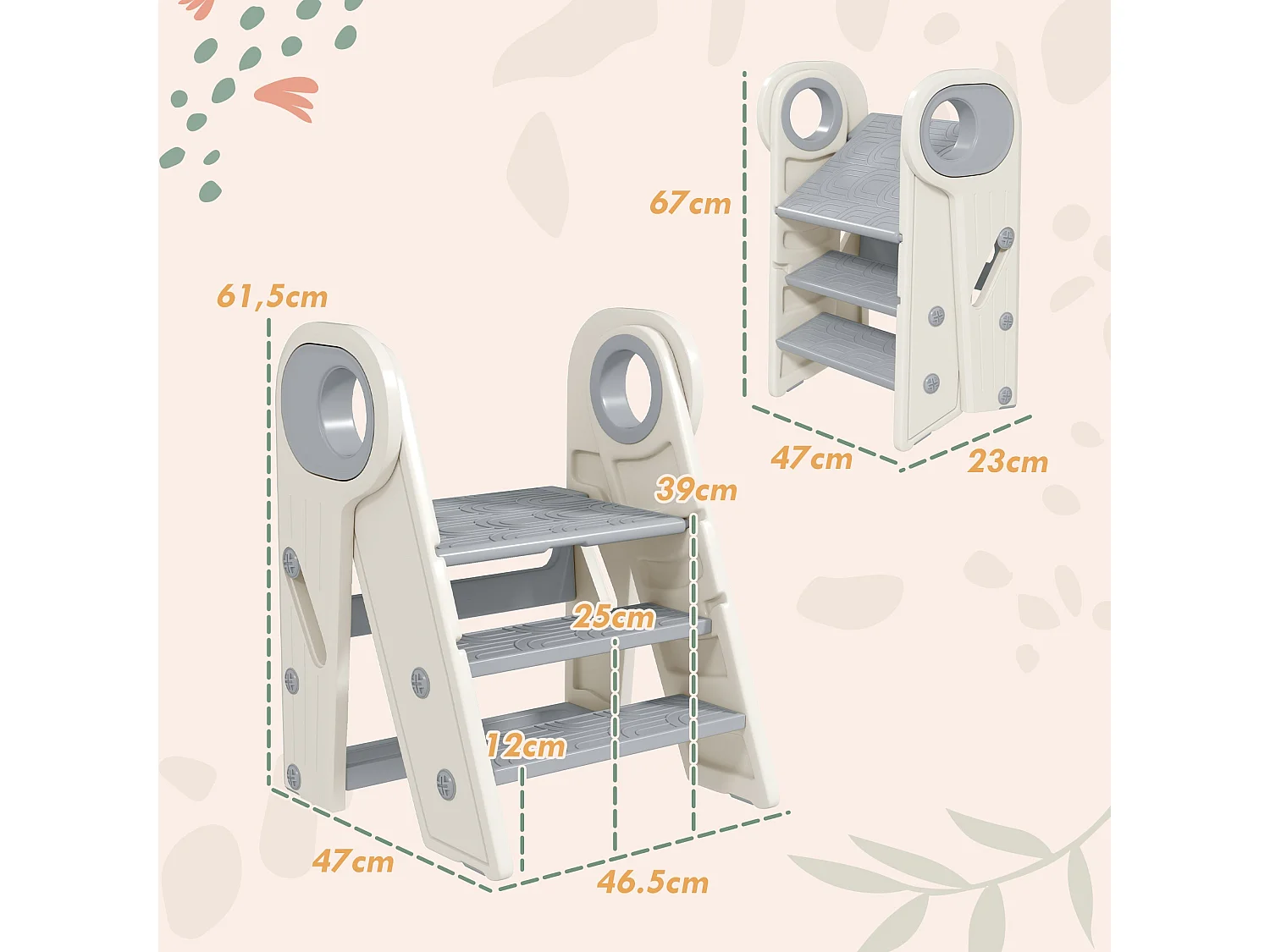 Banco Dobrável AIYAPLAY para Crianças - Escada Antiderrapante Ajustável 2 em 1