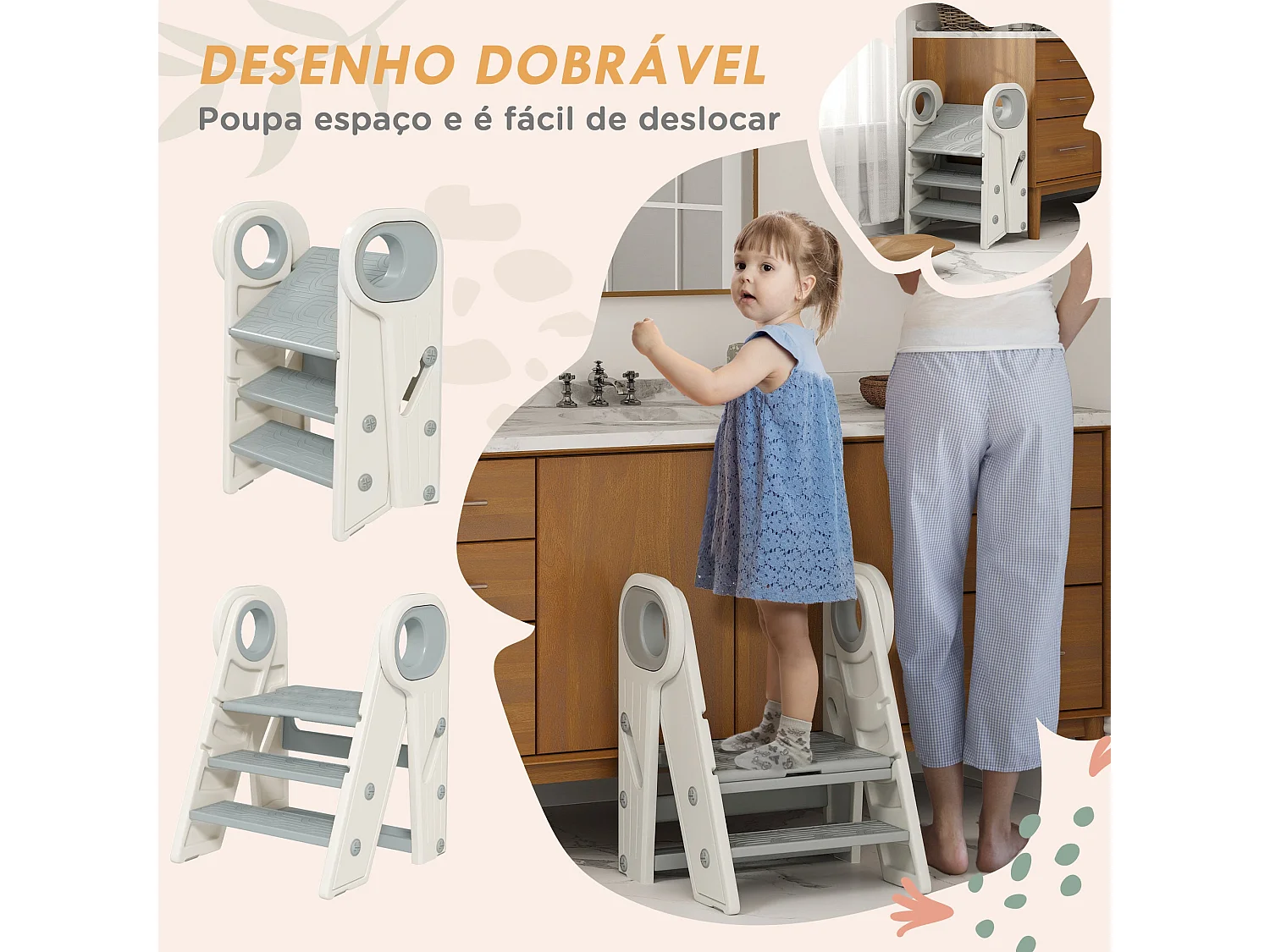 Banco Dobrável AIYAPLAY para Crianças - Escada Antiderrapante Ajustável 2 em 1