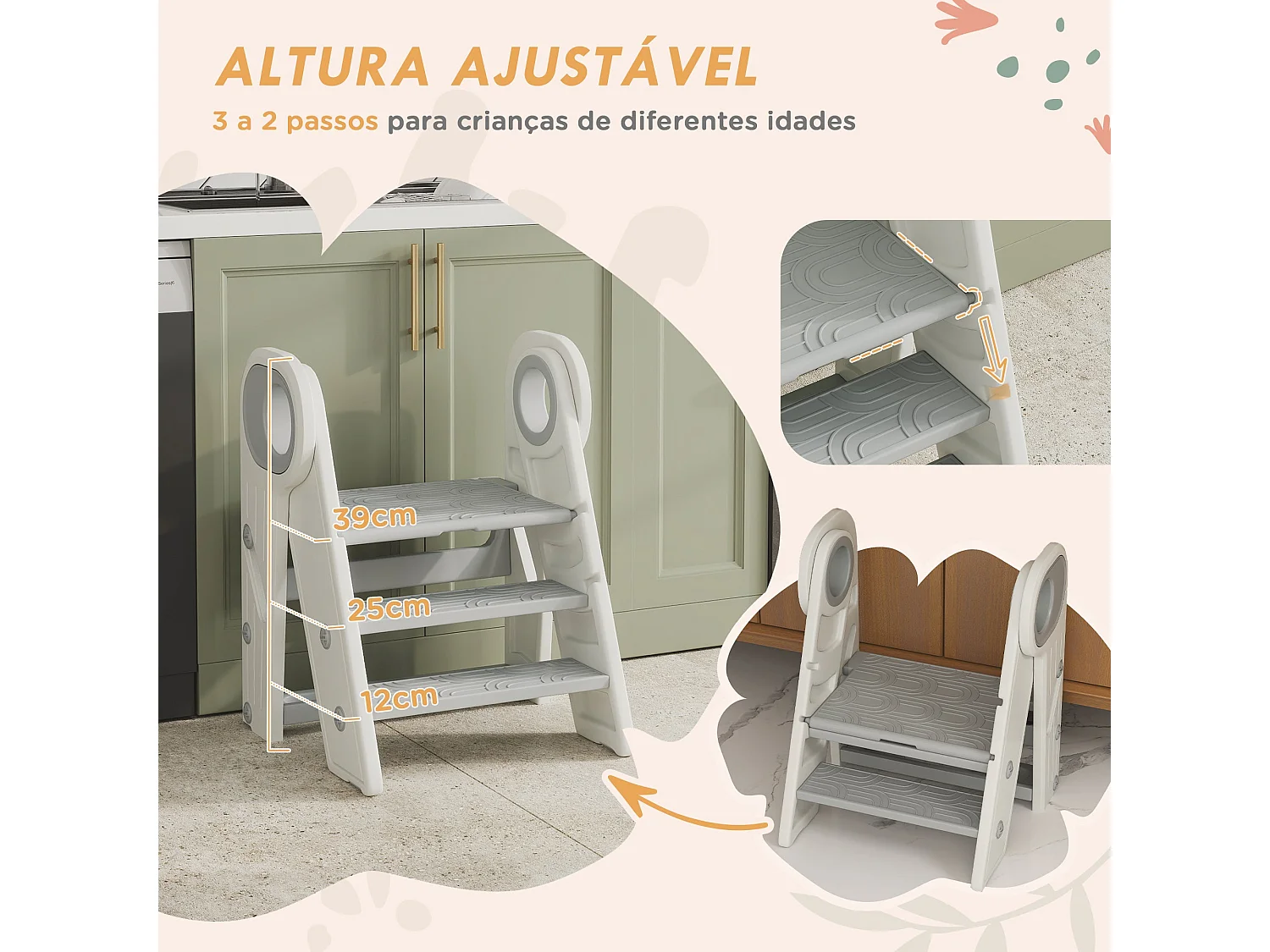 Banco Dobrável AIYAPLAY para Crianças - Escada Antiderrapante Ajustável 2 em 1