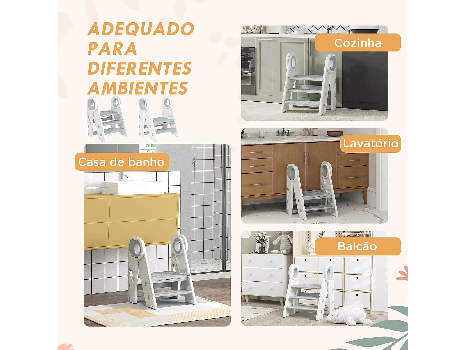 Banco Dobrável AIYAPLAY para Crianças - Escada Antiderrapante Ajustável 2 em 1