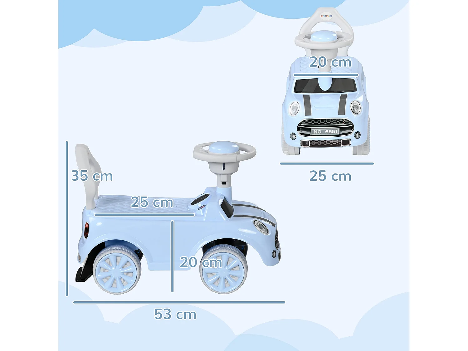 AIYAPLAY Carro Andador Azul Claro para Bebês de 18 a 36 Meses com Sistema Anti-Tombo