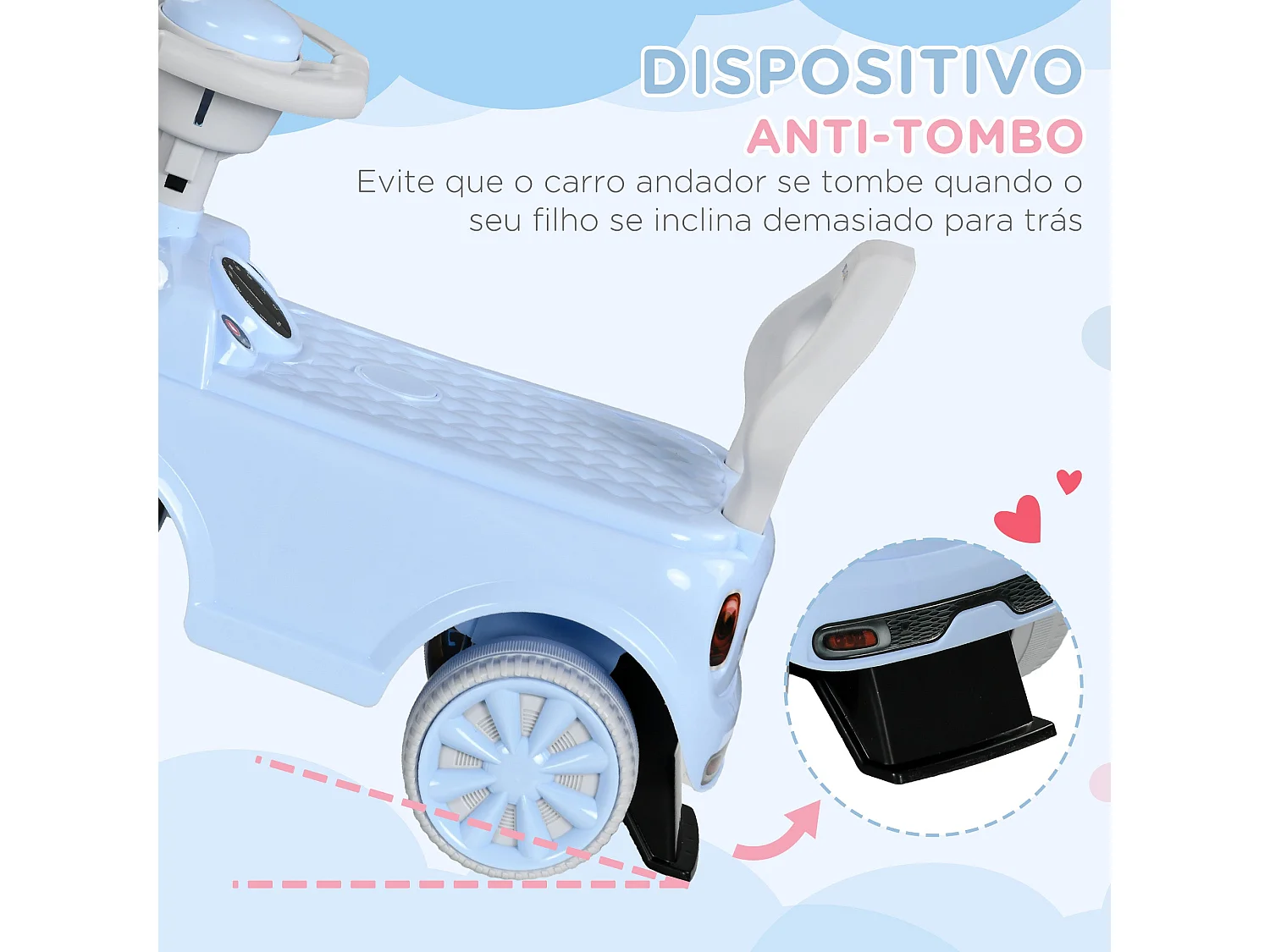 AIYAPLAY Carro Andador Azul Claro para Bebês de 18 a 36 Meses com Sistema Anti-Tombo