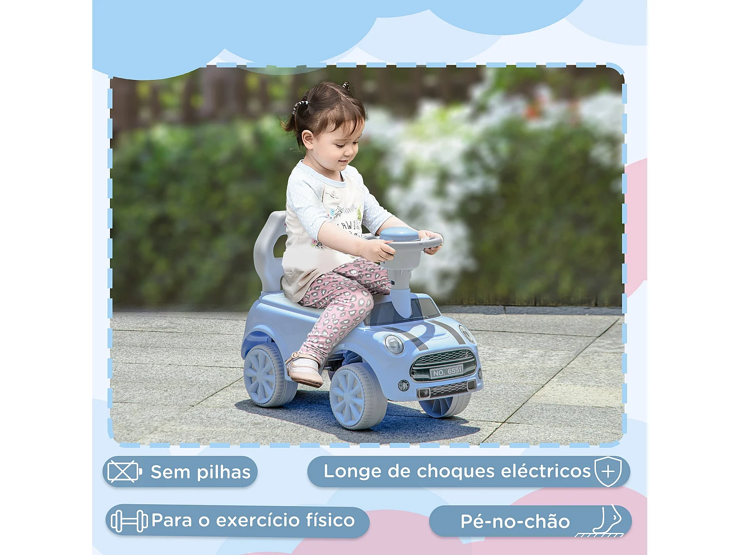 AIYAPLAY Carro Andador Azul Claro para Bebês de 18 a 36 Meses com Sistema Anti-Tombo