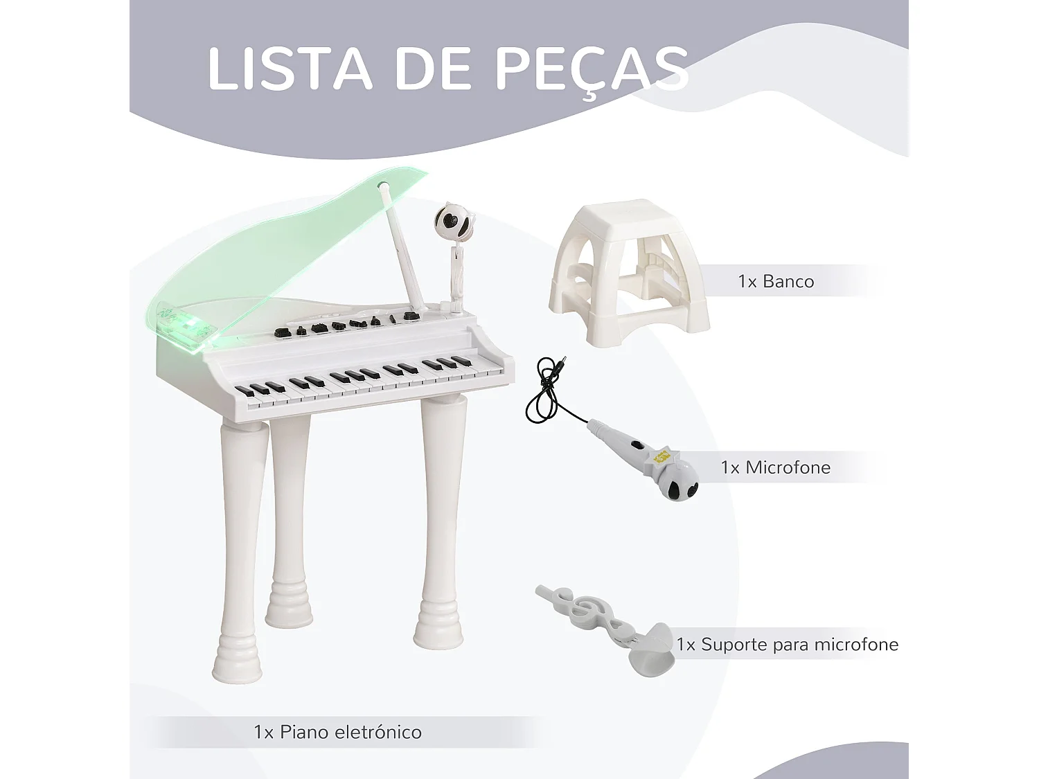 Piano Eletrônico Infantil AIYAPLAY com 32 Teclas, Microfone e Luzes LED - Diversão Garantida!