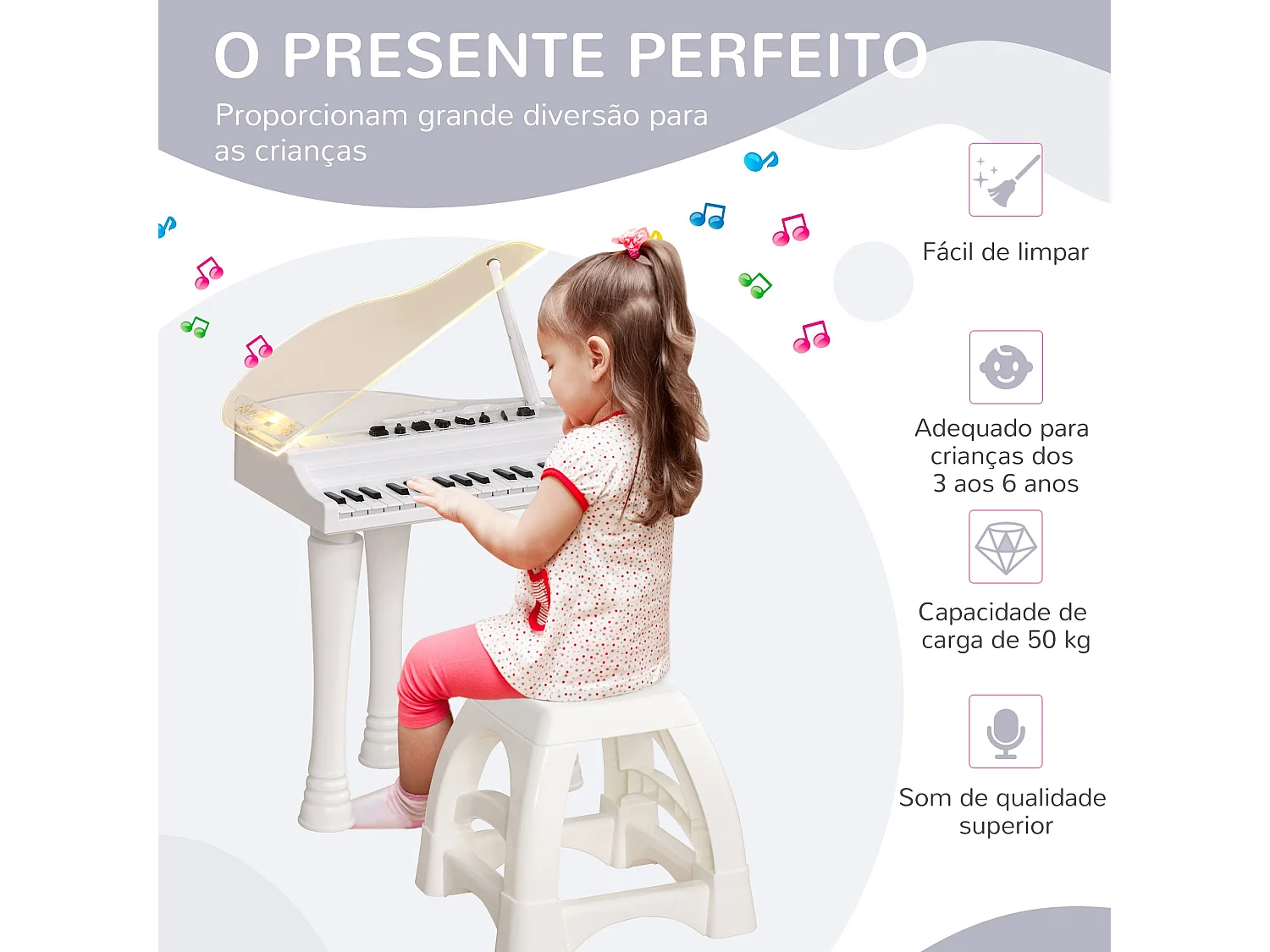 Piano Eletrônico Infantil AIYAPLAY com 32 Teclas, Microfone e Luzes LED - Diversão Garantida!