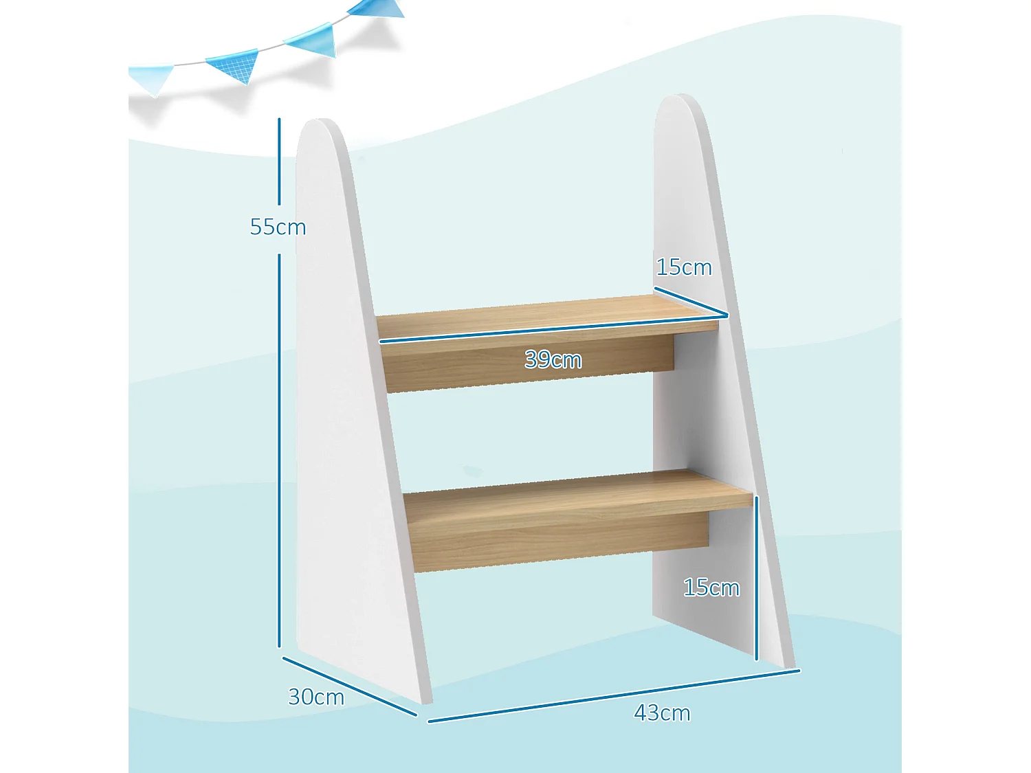 Banco de Aprendizagem AIYAPLAY para Crianças com Dois Degraus - Escada Segura e Versátil em Branco