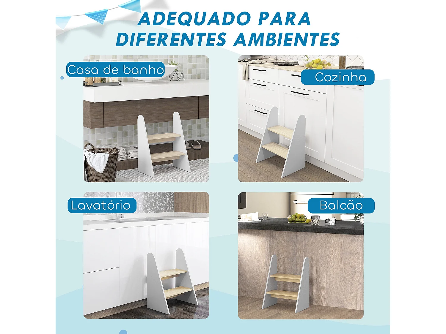 Banco de Aprendizagem AIYAPLAY para Crianças com Dois Degraus - Escada Segura e Versátil em Branco