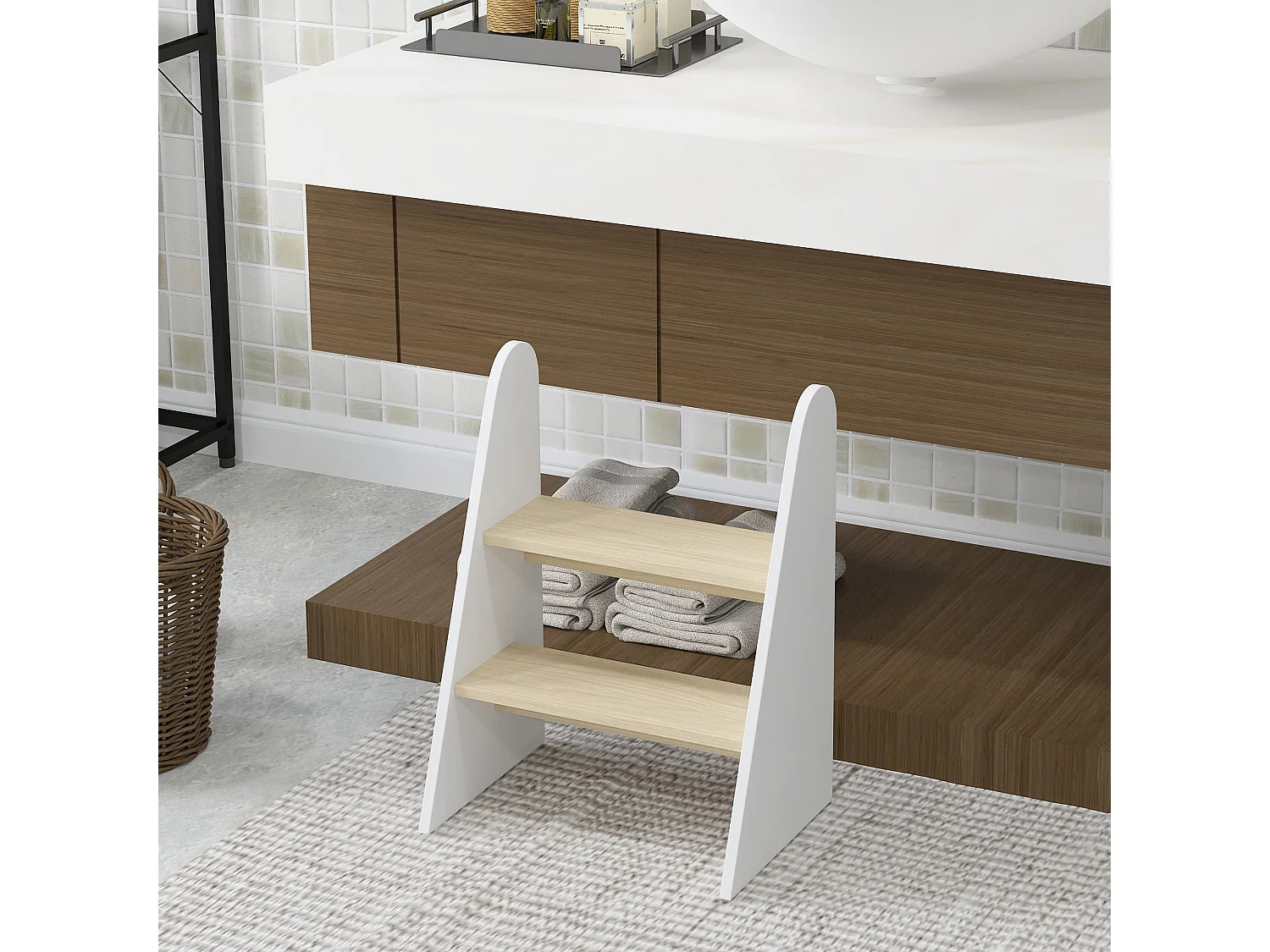 Banco de Aprendizagem AIYAPLAY para Crianças com Dois Degraus - Escada Segura e Versátil em Branco