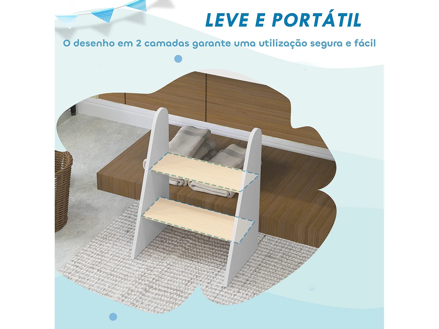 Banco de Aprendizagem AIYAPLAY para Crianças com Dois Degraus - Escada Segura e Versátil em Branco