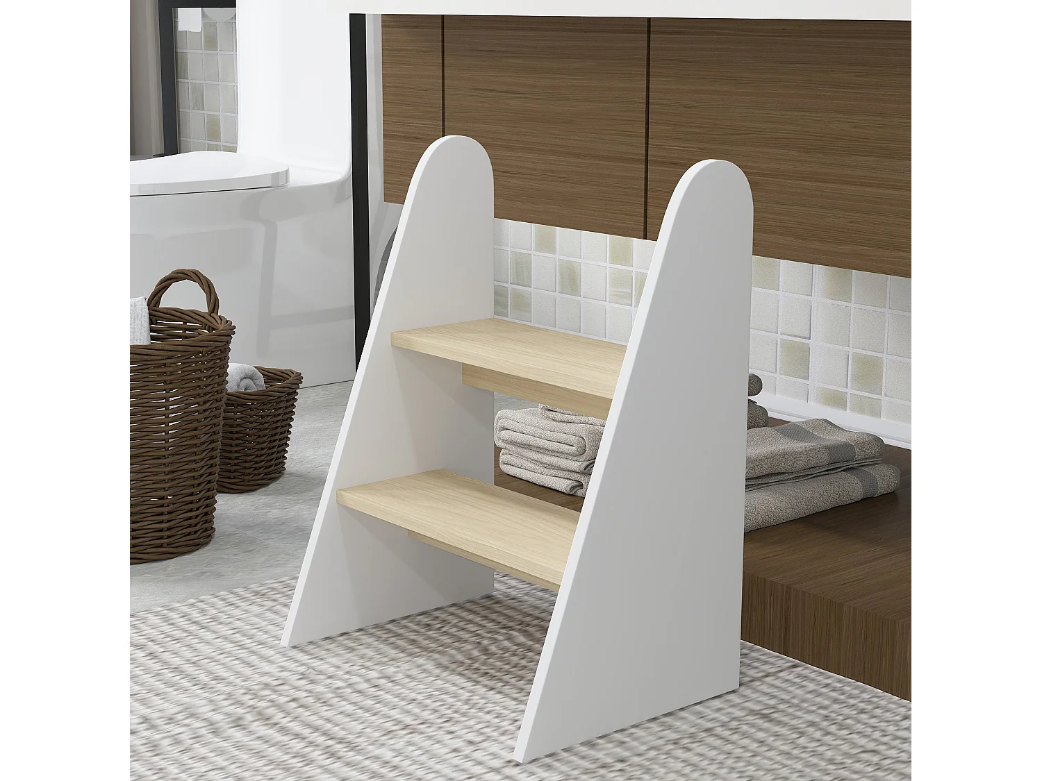 Banco de Aprendizagem AIYAPLAY para Crianças com Dois Degraus - Escada Segura e Versátil em Branco