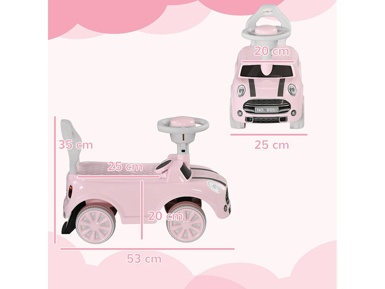 Carro Andador AIYAPLAY para Bebês de 18 a 36 Meses com Volante, Buzina e Sistema Anti-Tombo Rosa